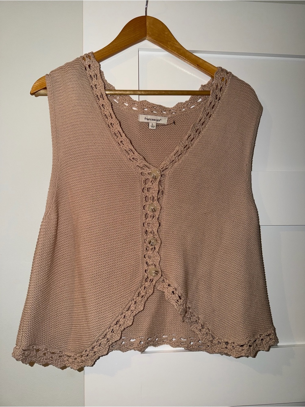 Francesca's Collections Dusty Blush Crochet-Trim Knit Tank